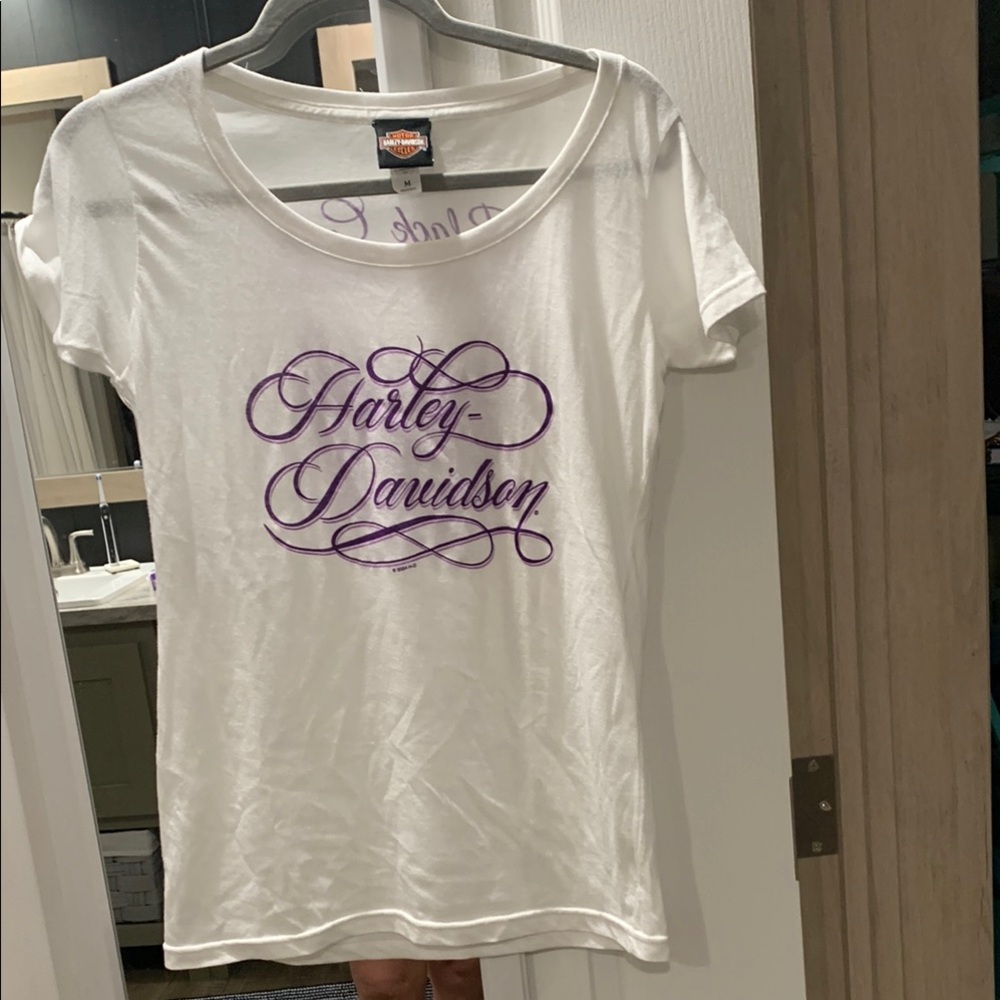 Harley Davidson Fitted White and Purple Short Sleeve TeeWomens M - Picture 1 of 3